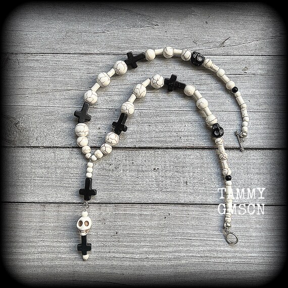 FUGA Rosario Cross Stone Necklace Scull Baron Samedi Voodoo Loa