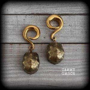 Turtle shell ear hangers 0 gauge ear weights 8mm turtle ear weights 8mm lobe hangers 6g 2g 0g 00g 1/2" 9/16" 5/8" 3/4" 7/8" 1” 1.10” 1.18”