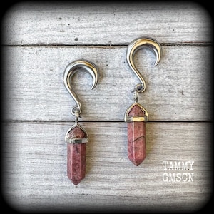 Rhodochrosite gauged earrings 2 gauge ear weights Gemstone ear weights  Stretched ears Ear hangers 6g 4g 2g 0g 00g 1/2&quot; 9/16&quot; 5/8” 3/4” 7/8”