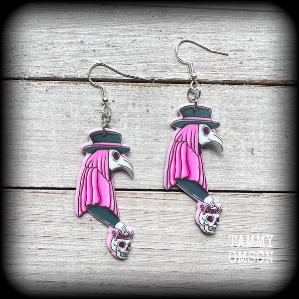 Plague Doctor earrings Plague mask earrings Halloween earrings Pastel goth earrings Gauged earrings 14g 12g 10g 8g 6g 4g 2g 0g 00g 12mm 14mm