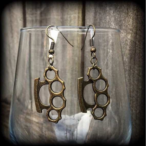 Brass Knuckle Earrings Punk Earrings Knuckle Duster Earrings Blood