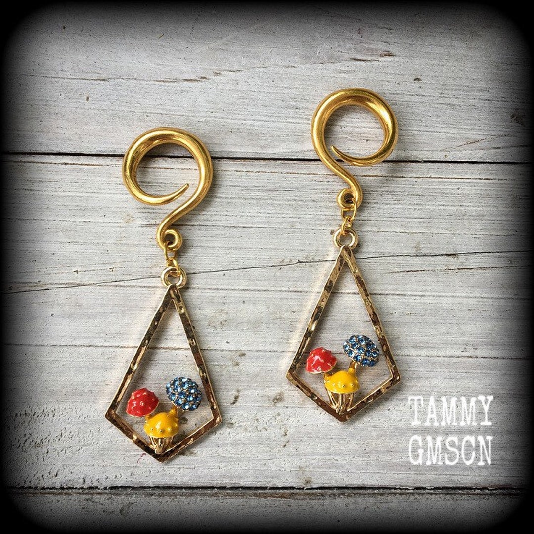 Mushroom Earrings Mushroom Ear Weights 2 Gauge Ear Weights 0 Etsy