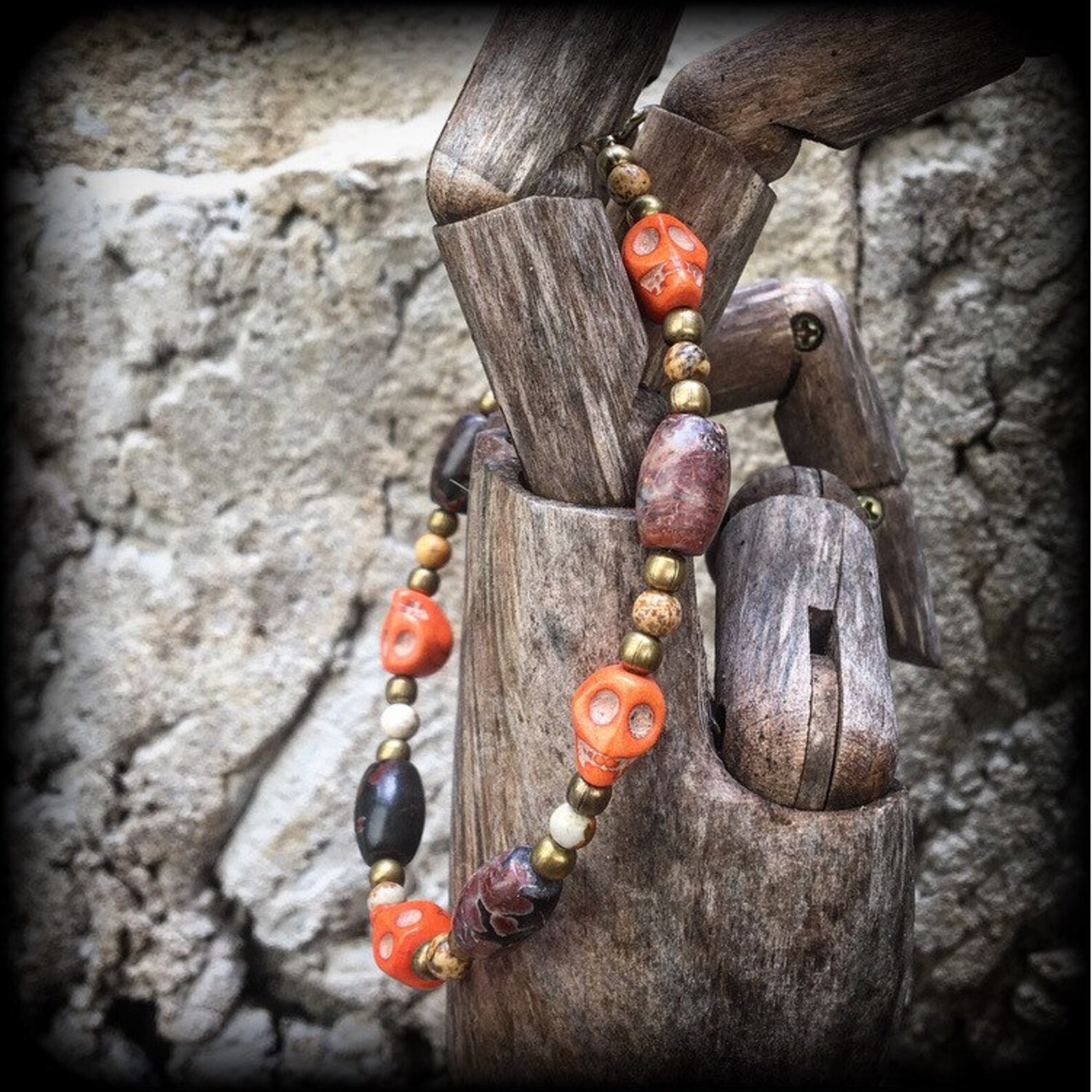Voodoo bracelet Jasper bracelet Skull bracelet Los Muertos Etsy