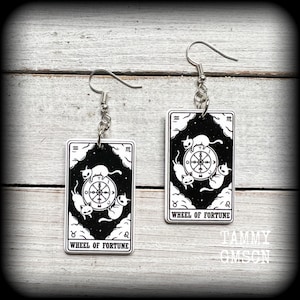 Rad van fortuin oorbellen Tarot oorbellen Kat tarotkaart oorbellen Ouija oorbellen Occulte sieraden Esoterische sieraden Kat oorbellen Meters
