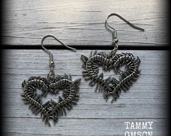 Centipede earrings Millipede earrings Bugs earrings Bug hoe earrings Centipede heart earrings Insect earrings Forest punk Moss goth Whimsy