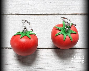 Tomato earrings Tomatoe earrings Vegetable earrings Food earrings Fruit 8 gauge ear weights Gauges Pierced ears 14g 12g 8g 6g 4g 2g 0g 00g