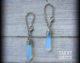 Moonstone tunnel dangles Opalite earrings Gemstone tunnels 6 gauge tunnel earrings Tunnel friendly Body jewelry Gauged earrings 2g 0g 00g
