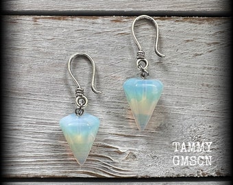 Opalite earrings Gemstone ear weights Opalite ear hangers 8 gauge ear weights Ear gauges Tunnel dangles Stretched lobes Body jewelry Plugs