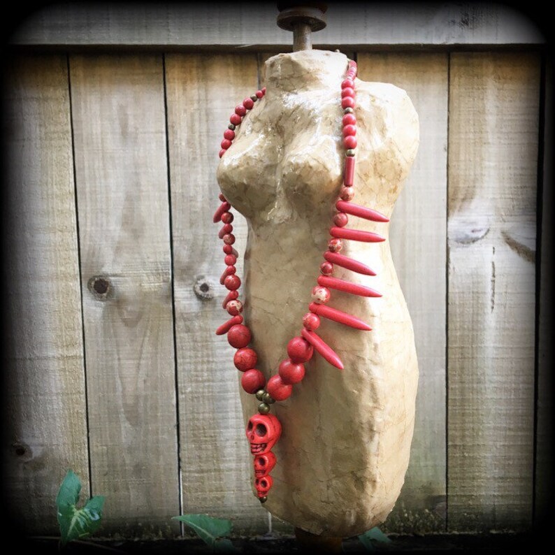 Tribal necklace Red skull jewelry Goddess necklace Goddess of Death Skull necklace Kali Aarti Kali Maa necklace Hindu necklace