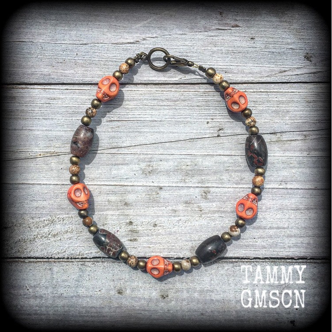 Voodoo bracelet Jasper bracelet Skull bracelet Los Muertos Etsy