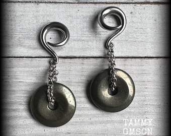 Pesas para pendientes de pirita calibre 2 Pesas para pendientes de piedras preciosas 6 mm Colgadores para lóbulos 2 Calibre 6g 2g 0g 00g 1/2" 9/16" 5/8" 3/4" 7/8" 1" 1.10" 1.18"