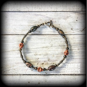 Papa Legba bracelet Jasper bracelet Brown skull bracelet Bronze bracelet Gothic bracelet Voodoo bracelet Halloween bracelet