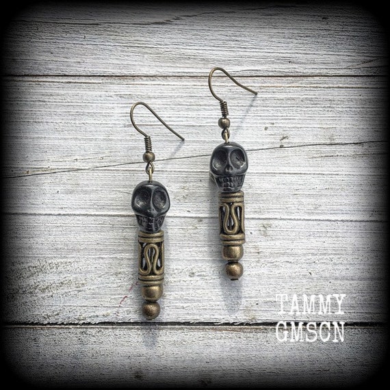 Skull Earrings Black Skull Earrings Voodou Jewelry Haitian Voodoo
