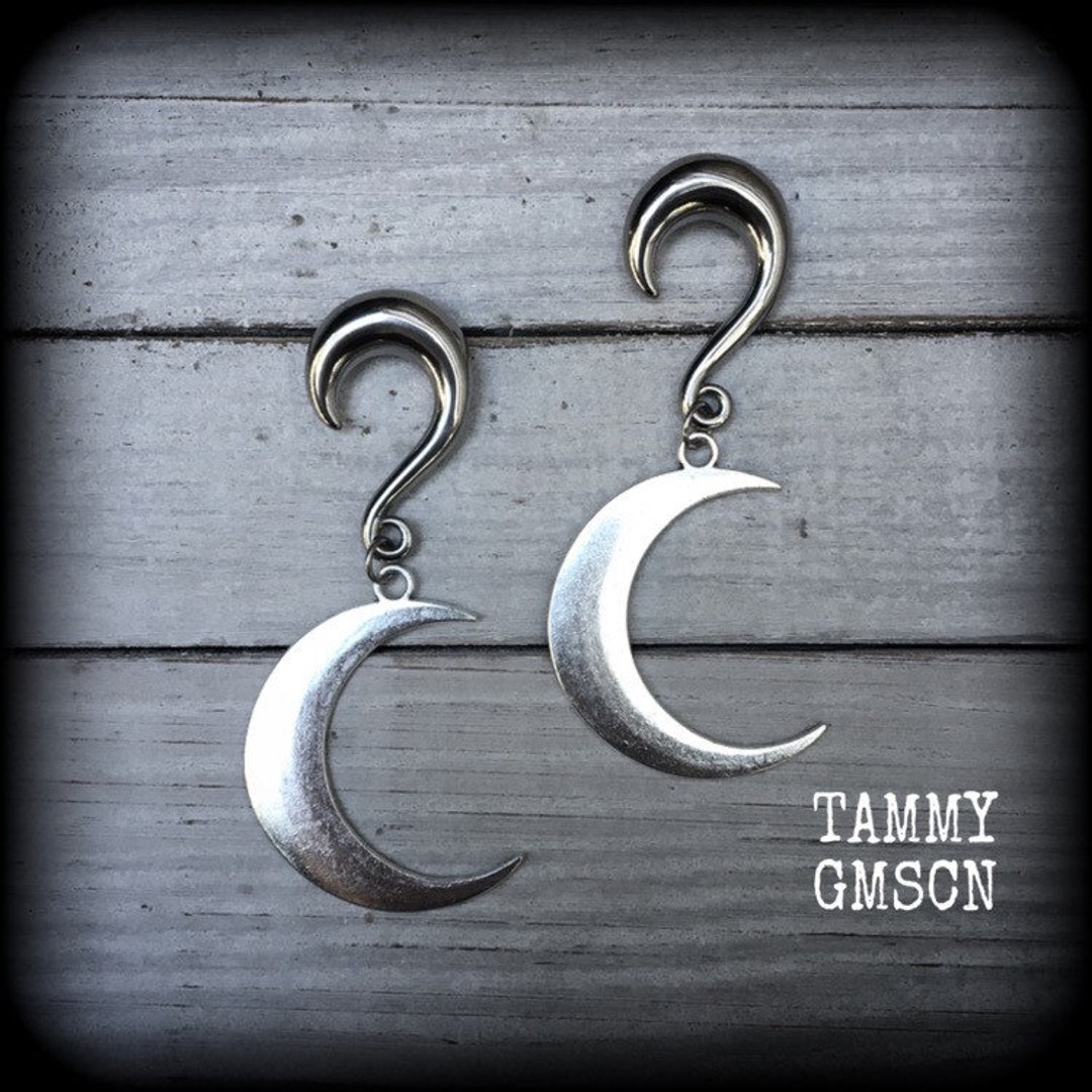 Crescent Moon Gauges 0 Gauge Ear Weights Moon Ear Weights Moon Etsy