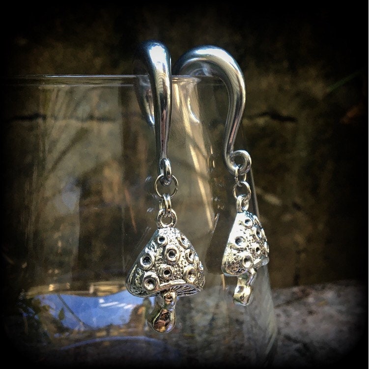 Mushroom Earrings Mushroom Ear Weights 0 Gauge Ear Weights Ear Etsy