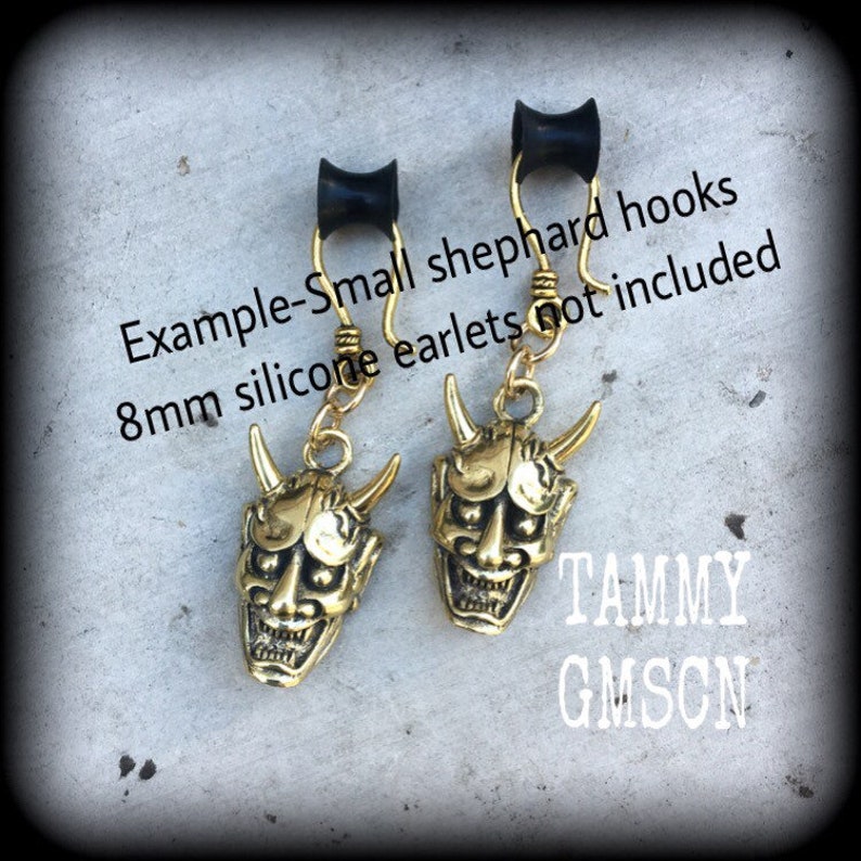 Hannya tunnel earrings Brass ear weights Ear hangers Oni mask Etsy
