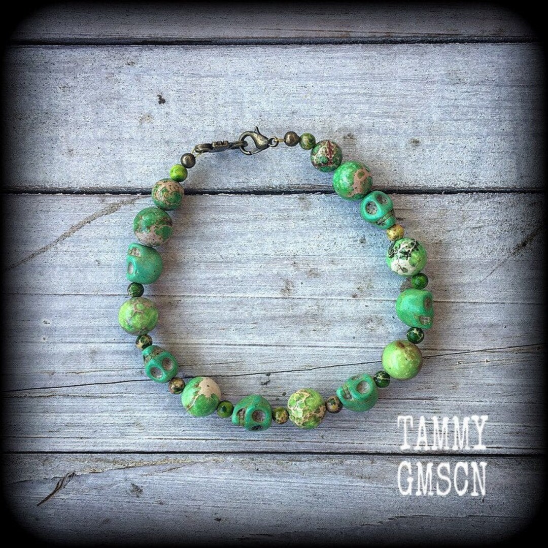 Skull Bracelet Voodoo Bracelet Jasper Bracelet Halloween Bracelet Los