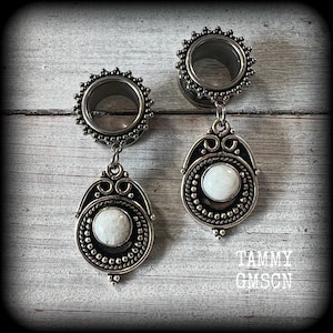 Rainbow moonstone gauged earrings 9/16” gauge tunnel earrings 14mm gauges Gemstone tunnels Stretched lobes 2g 0g 00g 1/2&quot; 5/8&quot; 3/4&quot; 7/8&quot; 1&quot;