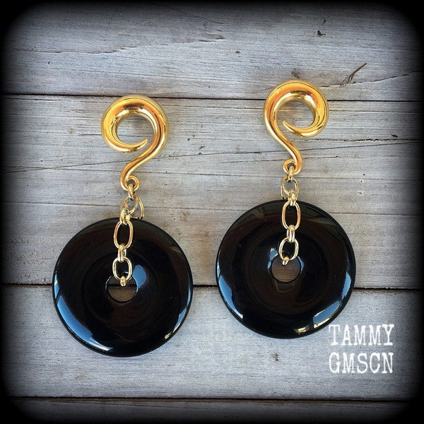 Black obsidian ear weights 00 gauge ear weights Ear hangers Body jewelry Stretched lobes 6g 2g 0g 00g 1/2" 9/16" 5/8" 3/4" 7/8" 1" 1.10"