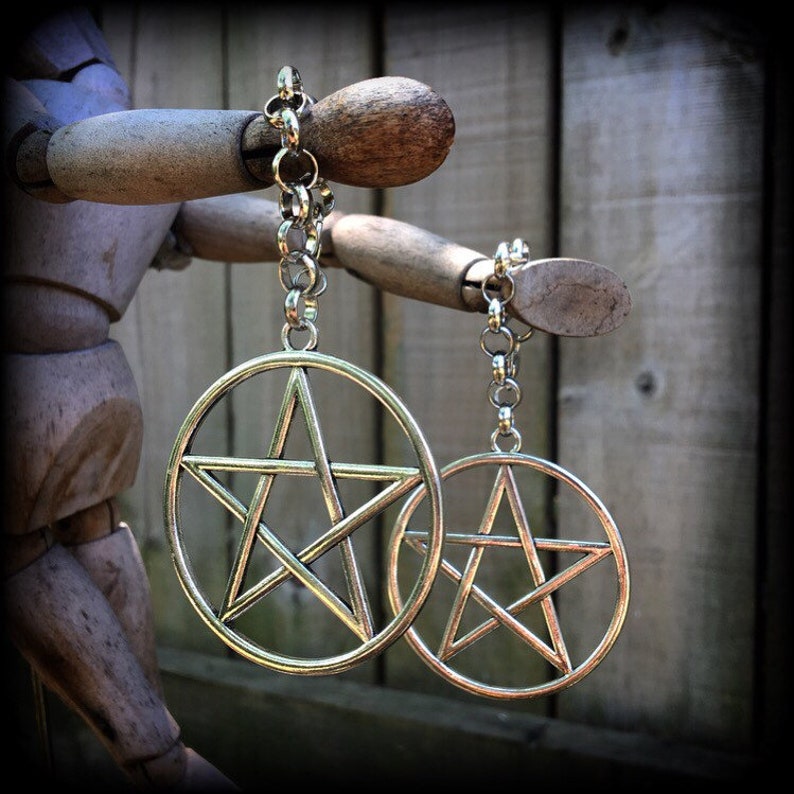 00 gauge 10mm weights Pentagram ear hangers Pentacle Tunnel dangles Gauged earrings Plug dangles Tunnel hangers Plug hangers Hanging gauges