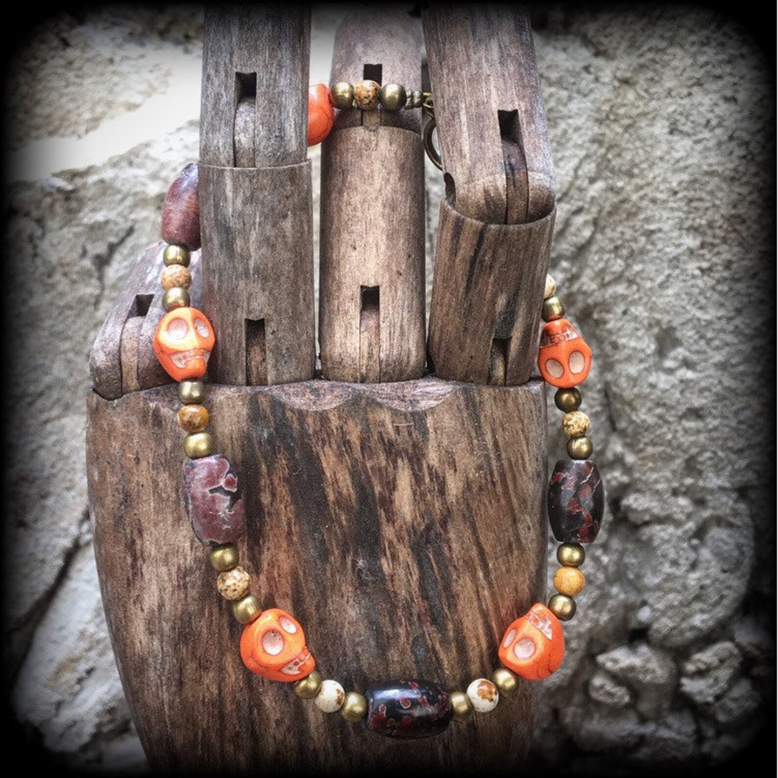 Voodoo bracelet Jasper bracelet Skull bracelet Los Muertos Etsy