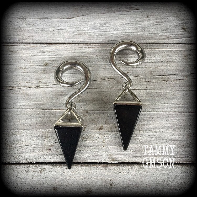 Black obsidian earrings Gemstone ear weights 2 gauge ear weights Body jewelry Stretched lobes Ear gauges 0g 00g 1/2” 9/16” 5/8” 3/4” 7/8” 1”