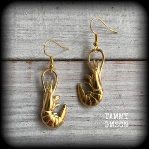 Prawn earrings Shrimp earrings Sea creatures earrings Crustacean dangle earrings Insects Bugs earrings Bug hoe earrings Pierced ears Gauges