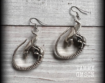 Xenomorph earrings Alien earrings Martian earrings UFO earrings Extraterrestrial earrings Aliens hoop earrings Pierced ears Biomechanics