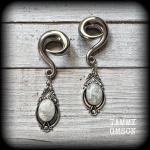 Rainbow moonstone 10mm ear weights 00 gauge gemstone ear gauges Body jewelry Stretched lobes 2g 0g 1/2” 9/16” 5/8” 3/4” 7/8” 1” 1.10” 1.18”