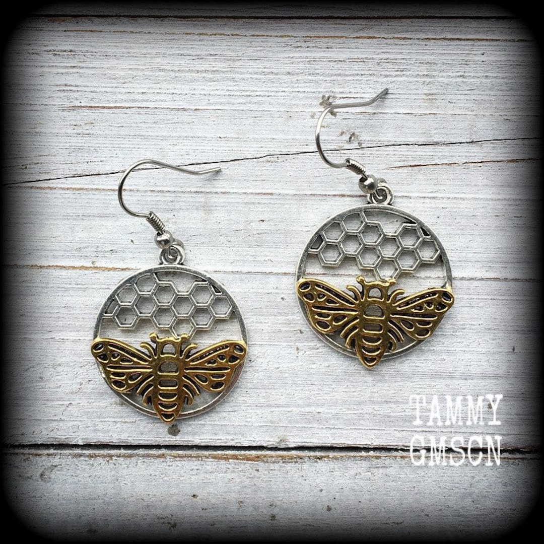 Boucles D'oreilles Bernard Delettrez - Motif Nid D'abeille (Bees), En Bronze, Neuves