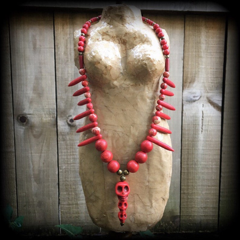 Tribal necklace Red skull jewelry Goddess necklace Goddess of Death Skull necklace Kali Aarti Kali Maa necklace Hindu necklace