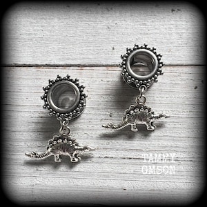 Stegosaurus tunnelhangers Tunneloorbellen 00 gauge Dinosaurusoorbellen Dinosaurusoormeters 10 mm gauge 2g 0g 00g 1/2" 9/16" 5/8" 3/4" 7/8" 1"