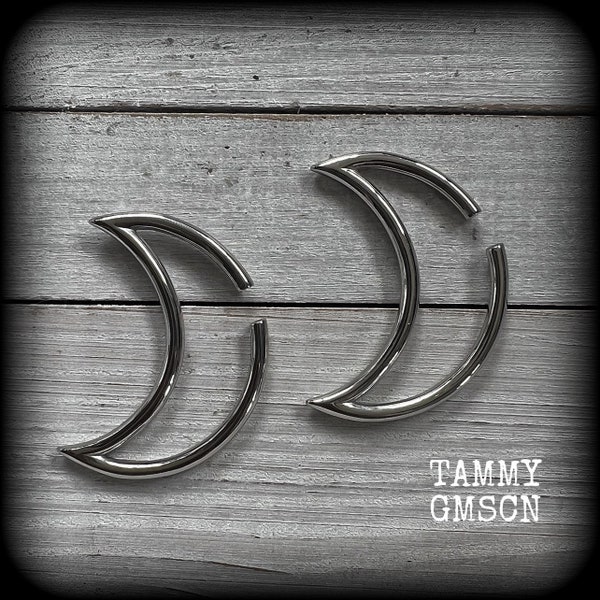 Crescent moon earrings 6 gauge ear weights Crescent moon ear hangers Tunnel friendly Body jewelry Stretched Gauged earrings 4mm 6mm 8mm 10mm