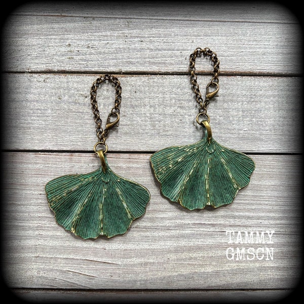 Ginkgo leaf earrings 6 gauge ear weights Tunnel earrings 4mm gauges Ear hangers Lotus leaf earrings Gauges Stretched lobed Tunnel dangles