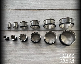 Single flare surgical steel earlets-PAIR-All sizes-Silver O ring metal earlets 6g 4g 2g 0g 00g 1/2” 9/16” 5/8” 11/16” 13/16” 7/8” 1” Gauges