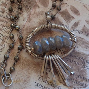 Sterling Silver and Labradorite Necklace on Pyrite Rosary Chain