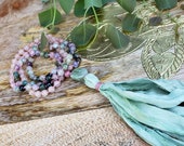 Morganite, Multi-colored Tourmaline, Green Kyanite and Rhodonite 108 Bead Mala