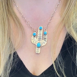 SALE Saguaro Cactus Turquoise necklace, sterling silver Navajo handmade (see description) free shipping from Arizona