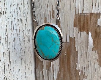 SALE Turquoise Oval Pendant necklace, sterling silver (see description) Free Shipping, Navajo Handmade