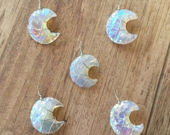 Angel Aura Quartz Moon Pendant, Handmade wire-wrapped necklace (see description for details) free shipping from Arizona