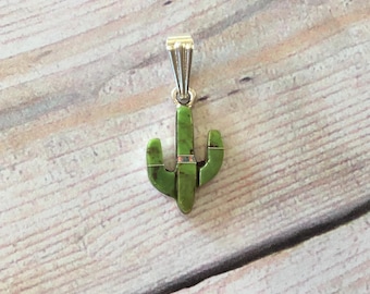 Cactus Gaspeite & Opal Pendant, Saguaro sterling silver FREE Shipping  (see description for details)