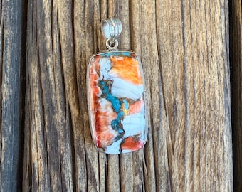 Spiny Oyster shell & Turquoise Pendant, sterling silver FREE Shipping  (see description for details)