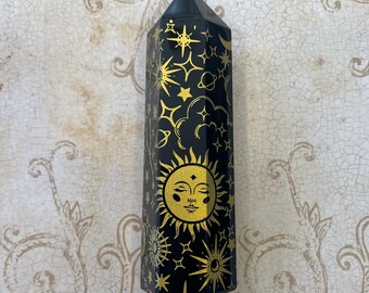 Black Obsidian Tower Crystal, sun Moon Stars Gemstone with Free Shipping from Arizona (see item details in description)