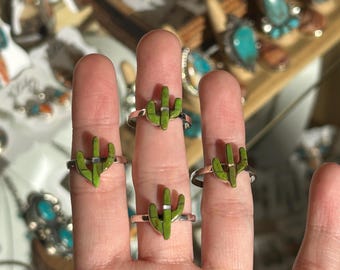 Cactus Gaspeite & Opal Rings, Saguaro sterling silver FREE Shipping  (see description for details)