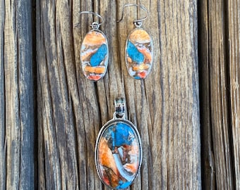 Spiny Oyster Shell & Kingman Turquoise Pendant and Earring SET, sterling silver (see description for details) free shipping from Arizona