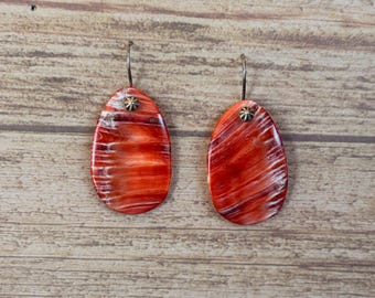 Spiny Oyster Shell earrings, sterling silver FREE Shipping  (see description for details)