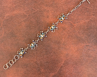 Opal, Spiny Oyster, Lapis, Turquoise, and Coral link bracelet, sterling silver FREE Shipping  (see description for details)