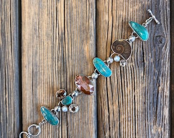 Turquoise Adjustable toggle bracelet, sterling silver (see description) Free Shipping from Arizona