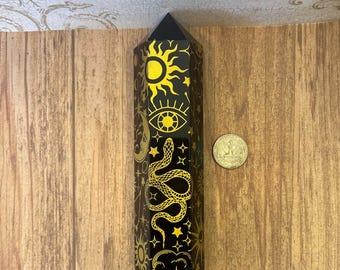 Hand Carved Tower Crystal, Authentic Obsidian Gemstone with Free Shipping from Arizona (see item details in description)