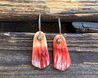 Spiny Oyster Shell earrings, sterling silver FREE Shipping  (see description for details)